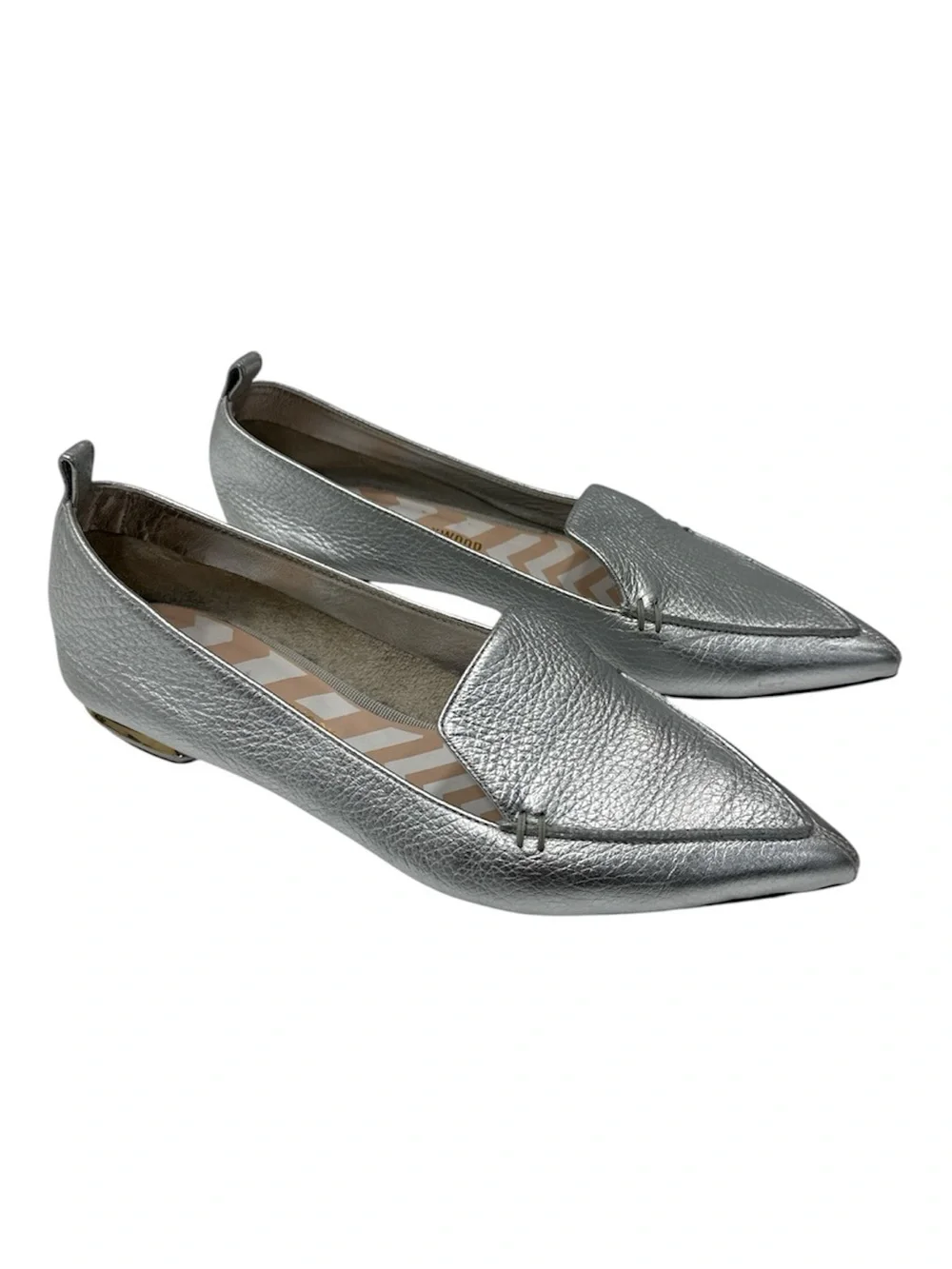 NICHOLAS KIRKWOOD | Beya Metallic Silver Leather‎ Loafers in silver size 37.5